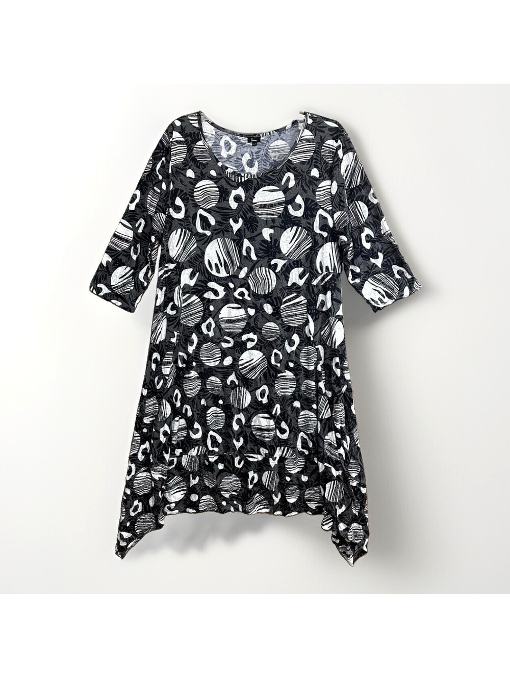 Shana Tunic Dress Art 2Wear Womens XL Texture Black White Burn Out Free Spirit